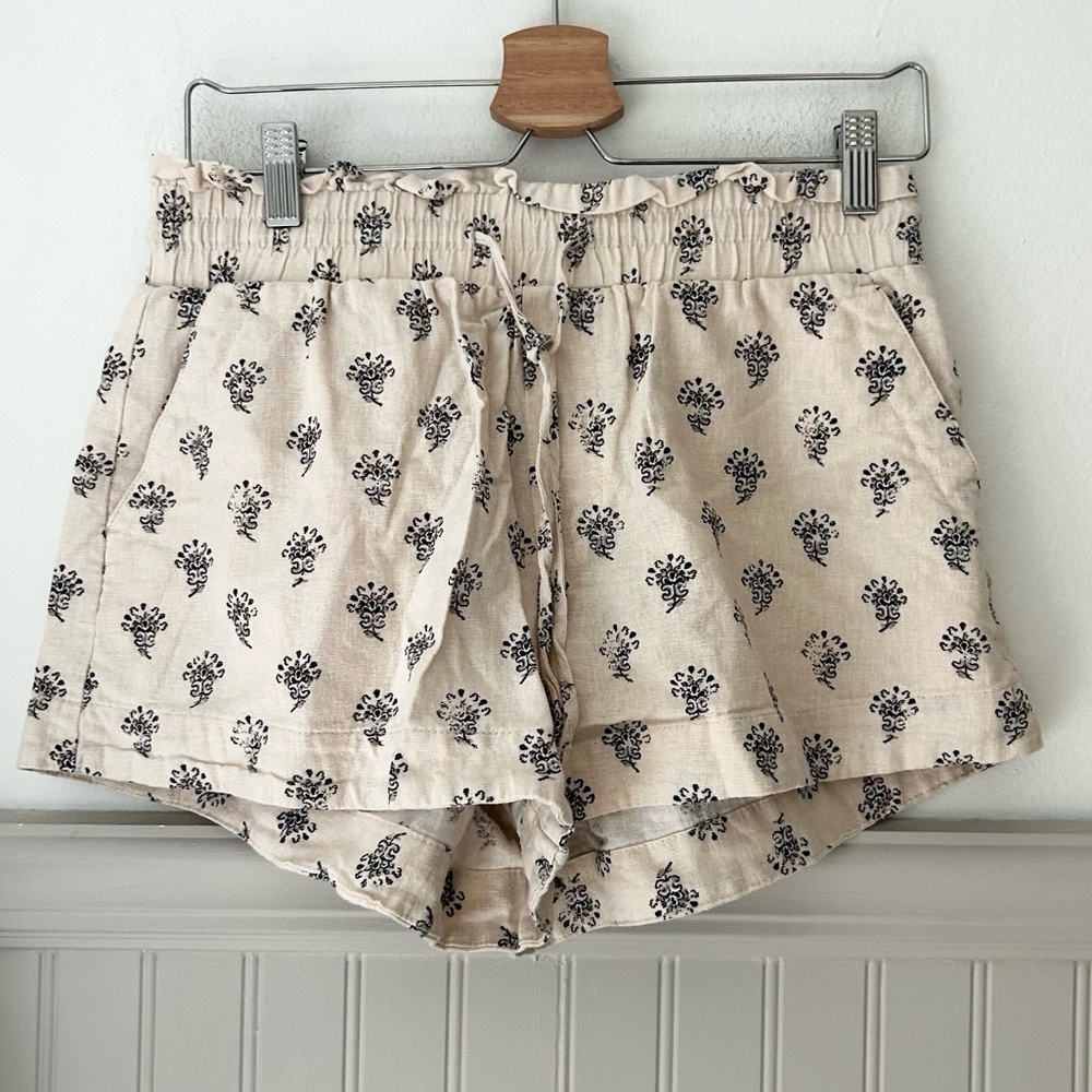 a new day Linen Blend Cream Print Casual Shorts medium